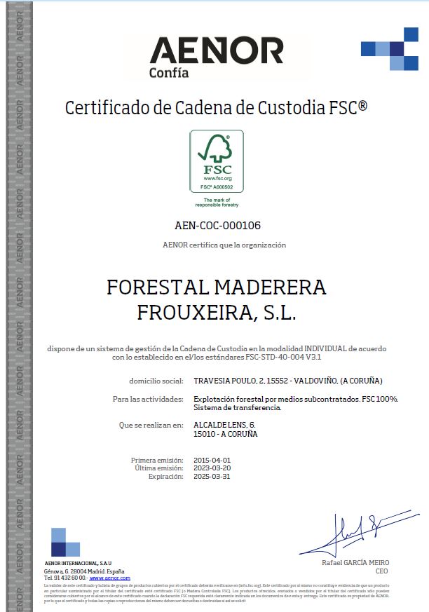 Certificado de cadena de custodia FSC
