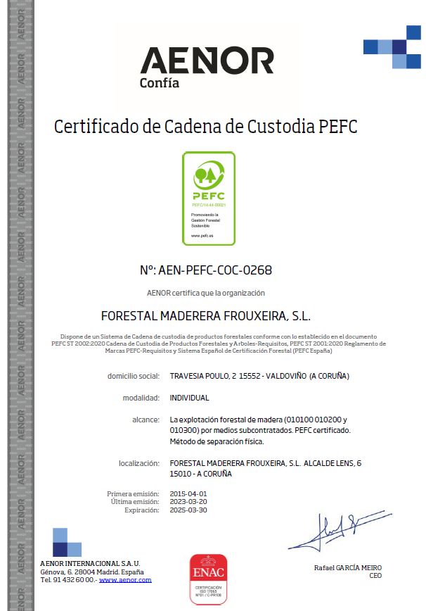 Certificado de cadena de custodia PEFC